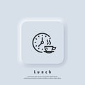 Time for lunch. Lunch icon. Meal breaks icon. Time break. Dinner. Food time logo. Vector. UI icon. Neumorphic UI UX white user Royalty Free Stock Photo