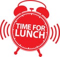 Time for lunch red alarm clock icon, vector
