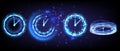 Time machine, fade, timer and deadline. Sci-fi hi-tech collection in glowing HUD elements clock. Hologram portal of science