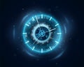 Time machine. Neon clock. Watch dial. Abstract future timepiece face with modern glow. Old chronometer. Blue light Royalty Free Stock Photo