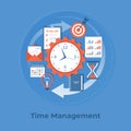 Time management and business planning, organization, working. Business information background, banner.