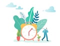 Time Management Business Process Optimization Concept. Businessman and Alarm Clock. Character productivity, efficiency