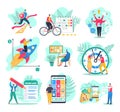 Time management in business set of vector illustrations. Success in business planning and results, managers with Royalty Free Stock Photo