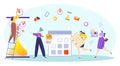 Time management for business work concept, vector illustration, flat tiny man woman character near office shedule, girl