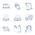 Time management, Clapping hands and Sun energy icons set. Apple, Sales diagram and Timer signs. Vector
