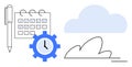 Cloud-Based Task Management and Time Optimization with Calendar and Gear Icon Royalty Free Stock Photo