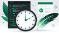 Time Management for Coding and Writing Clock, Code Screen, and Quill Pen Royalty Free Stock Photo