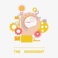 Time management concept banner vector illustration. Male hand holding timer or stopwatch. Time control, planning Royalty Free Stock Photo