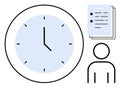 Time Management Concept with Clock, Documents, and Simplified Human Figure Royalty Free Stock Photo