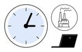 Time Management Concept with Clock, Factory, and Laptop Highlighting Work Efficiency Royalty Free Stock Photo