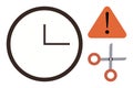 Time Management Concept with Clock, Scissors, and Caution Sign Elements Royalty Free Stock Photo