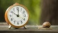 Time management concept, clock and slow snail