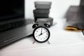 Time management concept, office workplace, notebook, computer Royalty Free Stock Photo