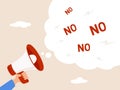 Time management concept. Scream loud on megaphone with words NO. Refuse to do wrong things. Learn to say no, leadership