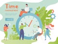 Time management concept vector illustration, cartoon flat tiny people control work time, busy man woman characters with Royalty Free Stock Photo