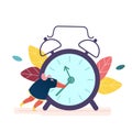 Time Management Concept, Woman Holding Clock Arrow. Businesswoman is trying to stop time for banner, presentation