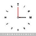 Time management. Conceptual clock with clock face stylized like a text.