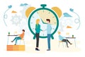 Time management, control. Vector illustration flat design. Isolated on background. Businessman run along gear in form of Royalty Free Stock Photo