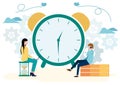 Time management, control. Vector illustration flat design. Isolated on background. Businessman run along gear in form of Royalty Free Stock Photo