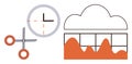 Data Management and Analysis Concept with Scissors, Clock, Cloud, and Graph Elements Royalty Free Stock Photo