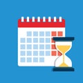 Time management. Dates and Deadlines banner. Calendar and hourglass.