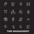 Time management editable line icons vector set on black background. Time management white outline illustrations, signs Royalty Free Stock Photo