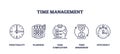 Time management for effective and productive work outline icons collection