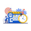 Time management, effective time spending, time planning concept with tiny character and icon. Workflow organization abstract Royalty Free Stock Photo