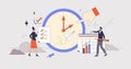 Time management and effective work organization retro tiny person concept