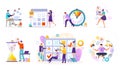 Time management flat icons set with task scheduling vector illustrations. Office managers with multitask organisation