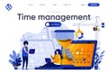 Time management flat landing page. Employees planning their work activities and tasks with calendar vector illustration Royalty Free Stock Photo