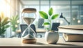 Time Management and Growth Concept with Hourglass and Young Plant