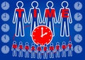 Time management headline on slide with people silhouetts, white line design od dark blue gradient background, soft skills training Royalty Free Stock Photo