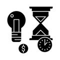 Time management with hourglass icon, vector illustration, black sign on isolated background Royalty Free Stock Photo