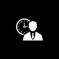 Time Management Icon Silhouette of a Businessman with Clock behind him