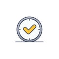 Time Management Icon: Clock with Check Mark for Completed Task Deadline Approved on Schedule Royalty Free Stock Photo