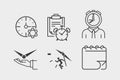 Time management icon set. Flat style. Outline thin line illustration. Royalty Free Stock Photo