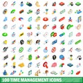 100 time management icons set, isometric 3d style Royalty Free Stock Photo