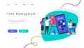 Time management landing page. Team work concept with business people planning workflow. Vector time organization and Royalty Free Stock Photo