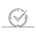Time Management Line Icon with Clock and Checkmark for Productivity and On Time Completion Royalty Free Stock Photo