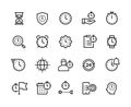 Time management line icons. Stopwatch, alarm and hourglass thin vector symbols. Timekeeping and business efficiency