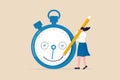 Time management, manage project deadline, improve work efficiency or productivity to finish project on time concept, happy