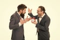 Time management. mature bearded men in formal suit hold alarm clock. deadline. late again. angry businessmen. bad Royalty Free Stock Photo