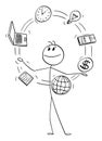 Businessman Juggling, Time Management and Multitasking , Vector Cartoon Stick Figure Illustration Royalty Free Stock Photo