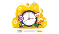 time management and procrastination concept. planning and strategy for business solutions with clock, calendar and tiny people Royalty Free Stock Photo
