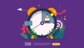 time management and procrastination concept. planning and strategy for business solutions with clock, calendar and tiny people Royalty Free Stock Photo