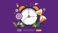 time management and procrastination concept. planning and strategy for business solutions with clock, calendar and tiny people Royalty Free Stock Photo