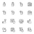 Time management and productivity line icons set