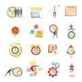 Time Management Retro Cartoon Icons Set Royalty Free Stock Photo