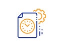 Project deadline line icon. Time management sign. File with gear. Vector